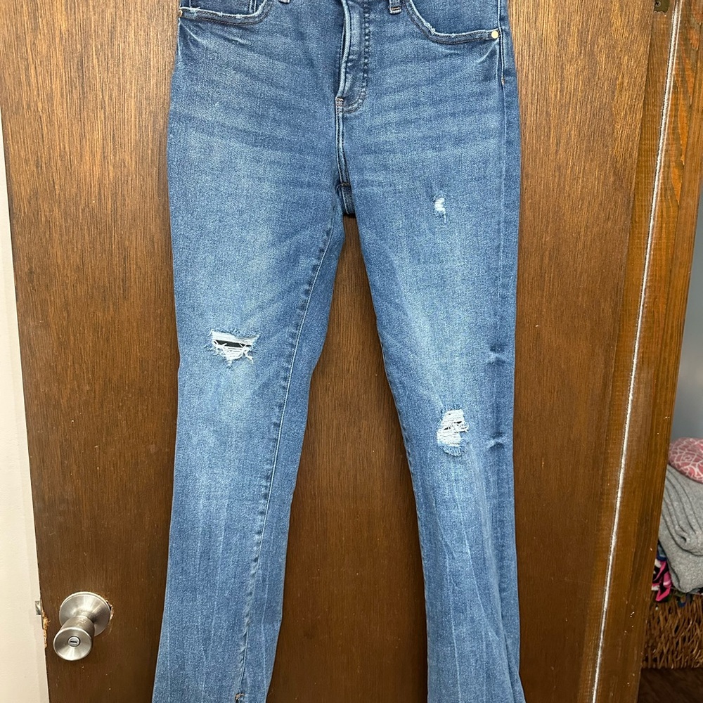 Express Blue Distressed Flare Jeans